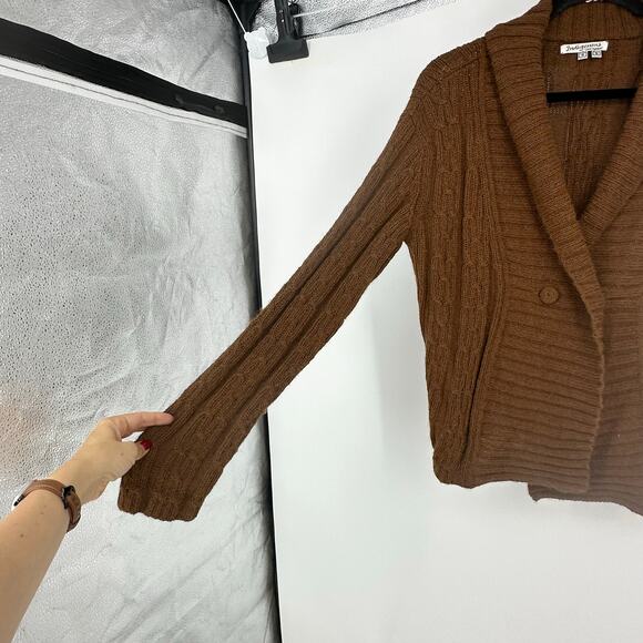 Indigenous One Weave Womens S 100% alpaca Cardigan Sweater Brown Cable Knit Boho - Picture 5 of 11